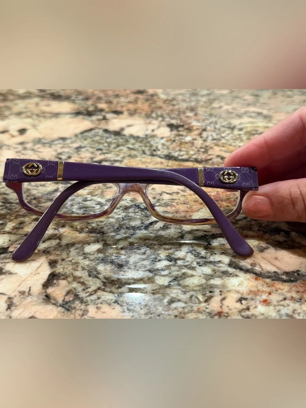 Gucci Purple Designer Women’s Prescription Eyeglass Frames with Gold Logo